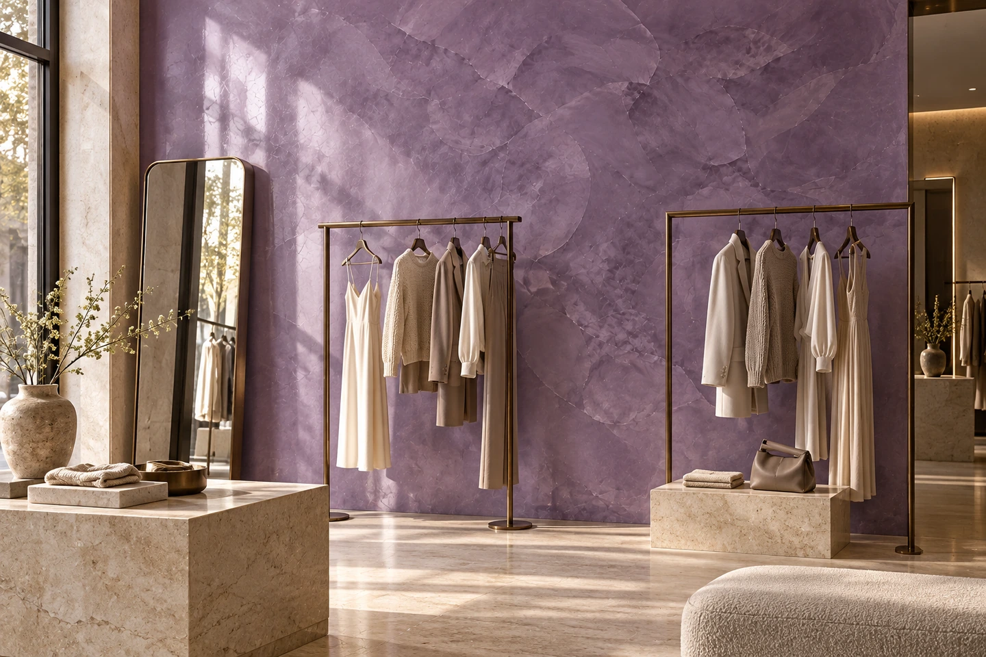 Boutique décorée avec une finition LITORRA : le mur au service du produit